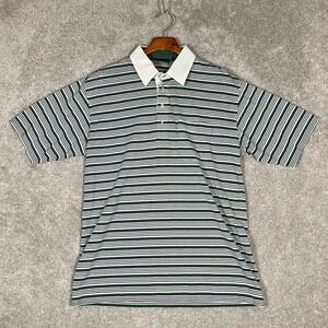 Vintage Jantzen Classics Mens Large Green White Striped Short Sleeve Polo Shirt
